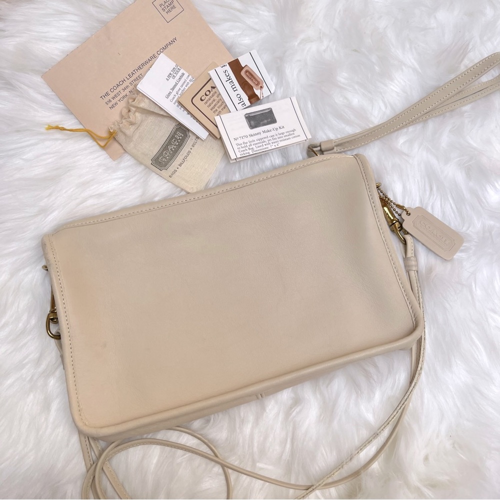 Vintage Coach Bone Basic Convertible Leather Crossbody Clutch Bag w/ Paperwork
